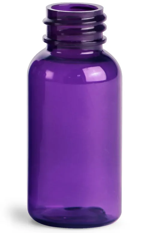 1 oz Purple PET Boston Round Bottles (Bulk), Caps NOT Included
