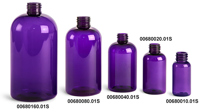 Plastic Bottles, Purple PET Round Bottles (Bulk), Caps NOT Included