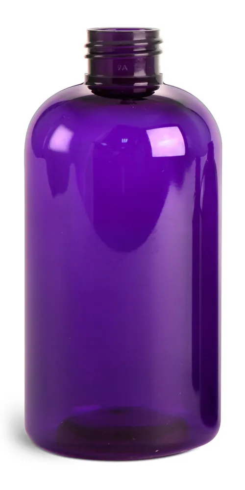 8 oz Purple PET Boston Round Bottles (Bulk), Caps NOT Included
