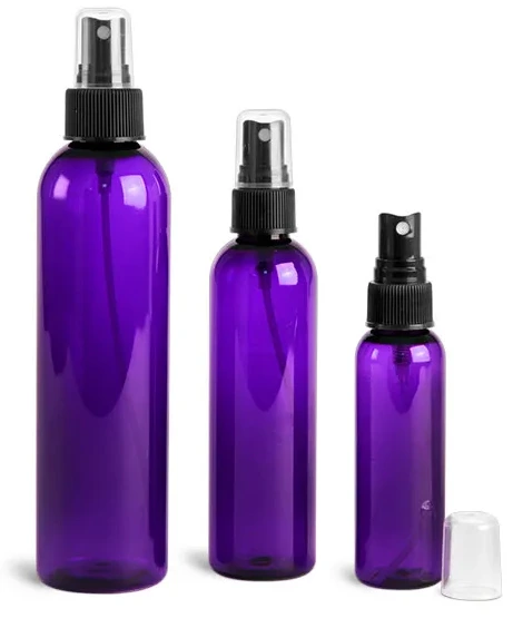 PET  Purple Cosmo Round Bottles w/ Black Fine Mist Sprayers