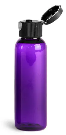 2 oz Purple PET Cosmo Round Bottles w/ Ribbed Snap Top Caps
