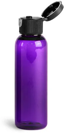 Packaging Deals - 2 oz Purple PET Cosmo Round Bottles w/ Ribbed Snap Top Caps