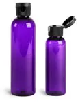 PET Plastic Bottles, Purple Cosmo Round Bottles w/ Ribbed Snap Top Caps