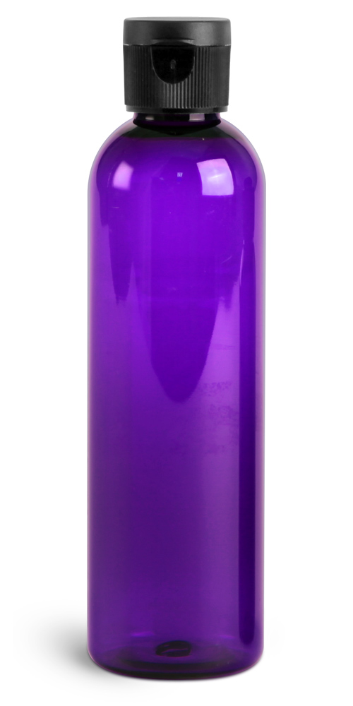 4 oz Purple PET Cosmo Round Bottles w/ Ribbed Snap Top Caps