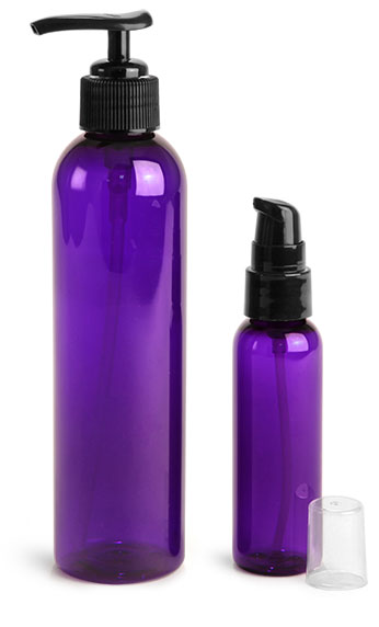 Purple PET Cosmo Round Bottles w/ Black Treatment Pumps
