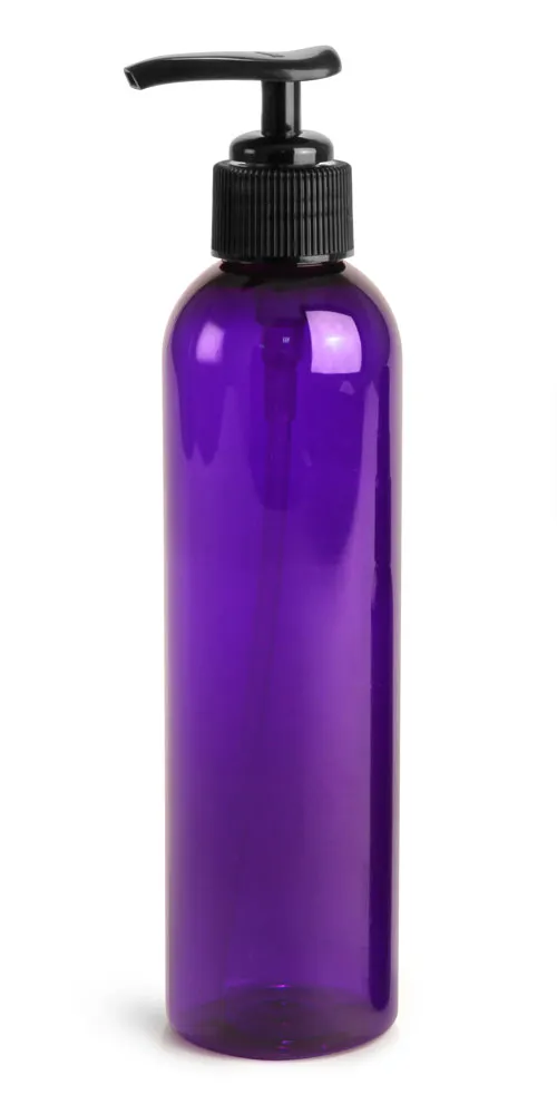 8 oz Purple PET Cosmo Rounds w/ Black Lotion Pumps