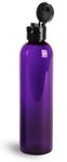 PET Plastic Bottles, Purple Cosmo Round Bottles w/ Black Smooth Snap Top Caps