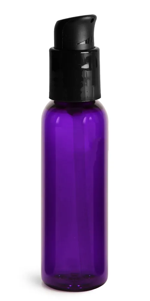 2 oz Purple PET Cosmo Round Bottles w/ Black Treatment Pumps