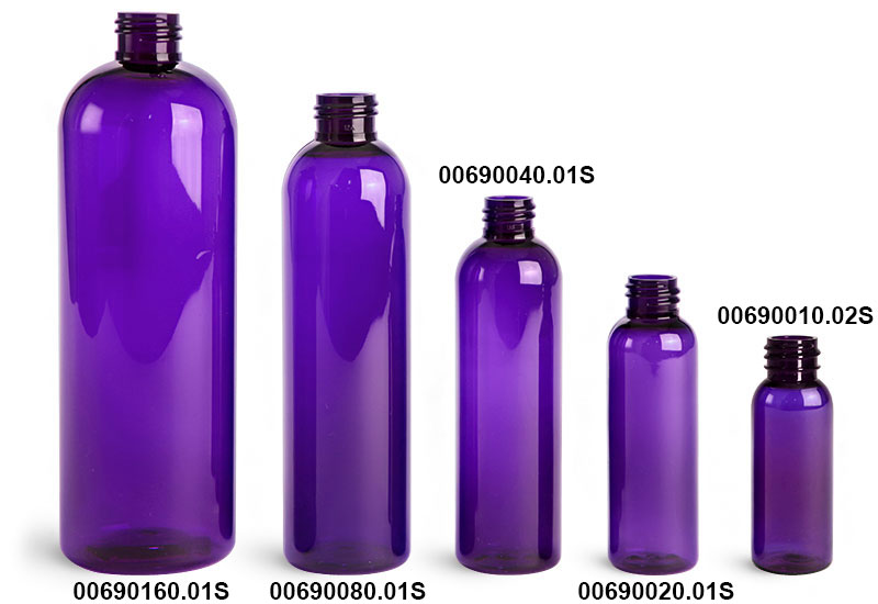 Plastic Bottles, Purple PET Cosmo Round Bottles (Bulk), Caps NOT Included