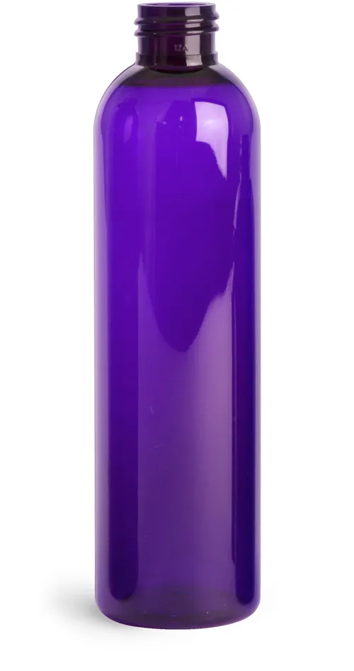 8 oz Purple PET Cosmo Round Bottles (Bulk), Caps NOT Included