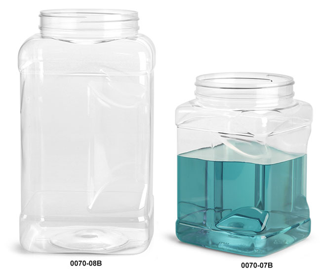Plastic Tubs, Clear PET Square Gripped Wide Mouth Jars (Bulk) Caps Not Included