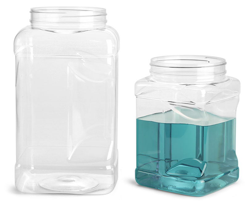 Clear PET Square Gripped Wide Mouth Jars (Bulk) Caps Not Included