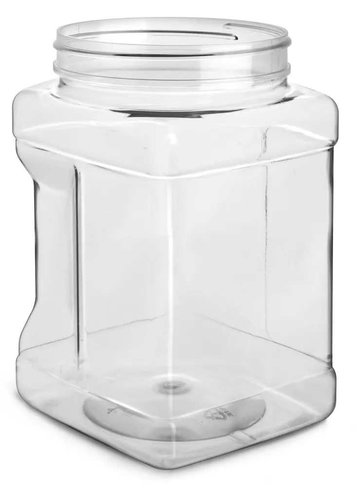 1/2 gal Clear PET Square Gripped Wide Mouth Jars (Bulk) Caps Not Included