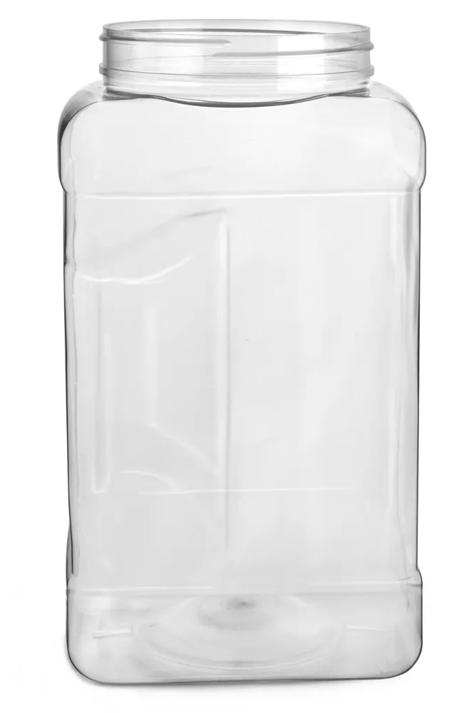 1 gal Clear PET Square Gripped Wide Mouth Jars (Bulk) Caps Not Included