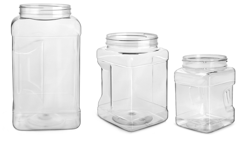 32 oz Clear PET Square Gripped Wide Mouth Jars (Bulk) Caps Not Included