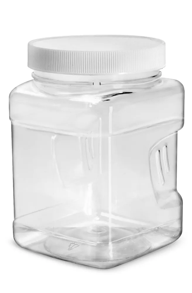 1/2 gal Clear PET Square Gripped Wide Mouth Jars w/ White PE Lined 