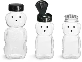PET Clear Honey Bear w/ Black Polypropylene Induction Lined Snap Top Cap