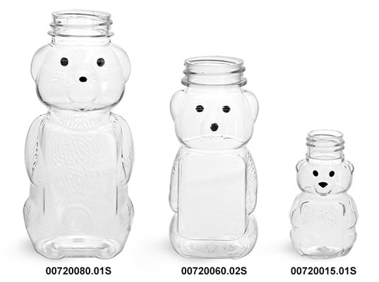 Plastic Bottles, Clear PET Honey Bear Bottles (Bulk), Caps NOT Included