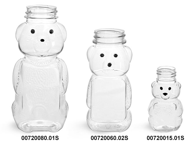Plastic Bottles, Clear PET Honey Bear Bottles (Bulk), Caps NOT Included