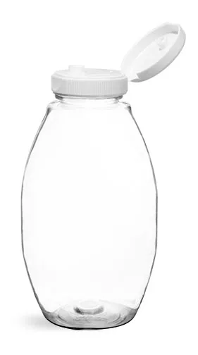 12 oz Plastic Bottles, Clear PET Inverted Ovals w/ White Lined Snap Top Caps