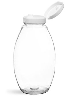 Plastic Bottles, Clear PET Inverted Ovals w/ White Lined Snap Top Caps