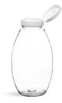 Plastic Bottles, Clear PET Inverted Ovals w/ White Lined Snap Top Caps