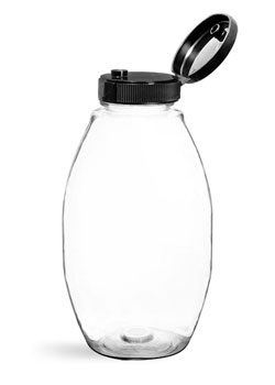 Plastic Bottles, Clear PET Inverted Ovals w/ Black Lined Snap Top Caps
