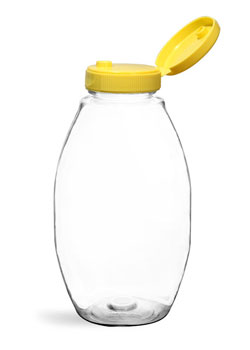 Plastic Bottles, Clear PET Inverted Ovals w/ Yellow Lined Snap Top Caps