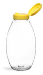 Plastic Bottles, Clear PET Inverted Ovals w/ Yellow Lined Snap Top Caps