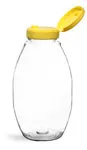 Plastic Bottles, Clear PET Inverted Ovals w/ Yellow Lined Snap Top Caps