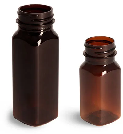 4 oz Amber PET Square Bottles (Bulk)