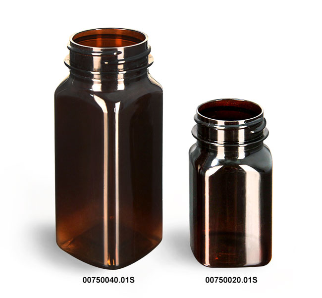 Plastic Bottles, Amber PET Square Bottles