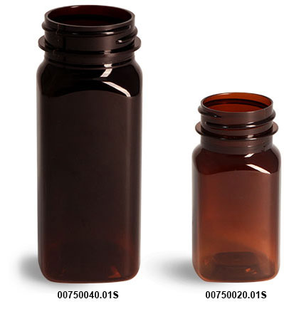 Plastic Bottles, Amber PET Square Bottles