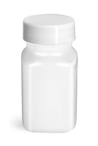 Plastic Bottles, White Square PET Bottles w/ Smooth White PE Lined Caps
