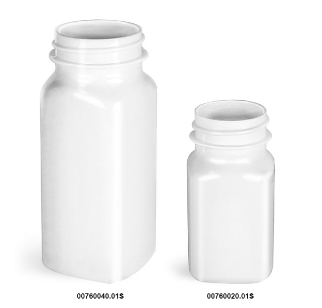 Plastic Bottles, White PET Square Bottles, (Bulk) Caps Not Included