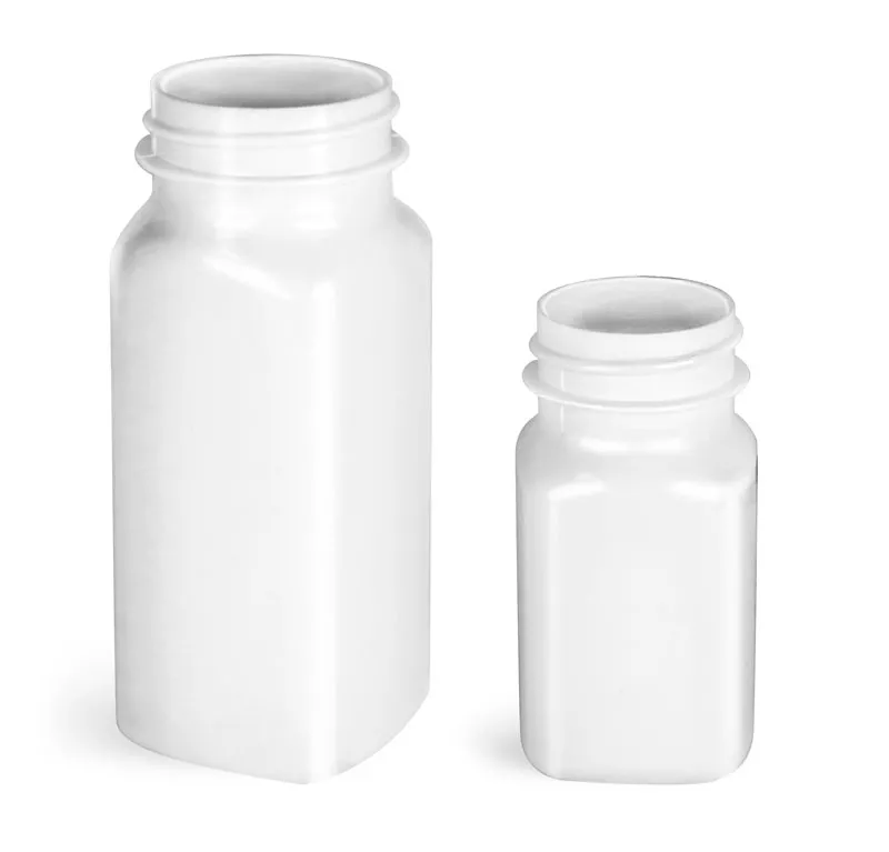 White PET Square Bottles, (Bulk) Caps Not Included