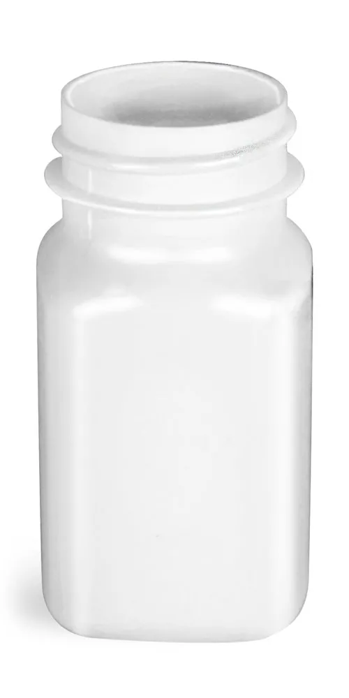 2 oz White PET Square Bottles, (Bulk) Caps Not Included