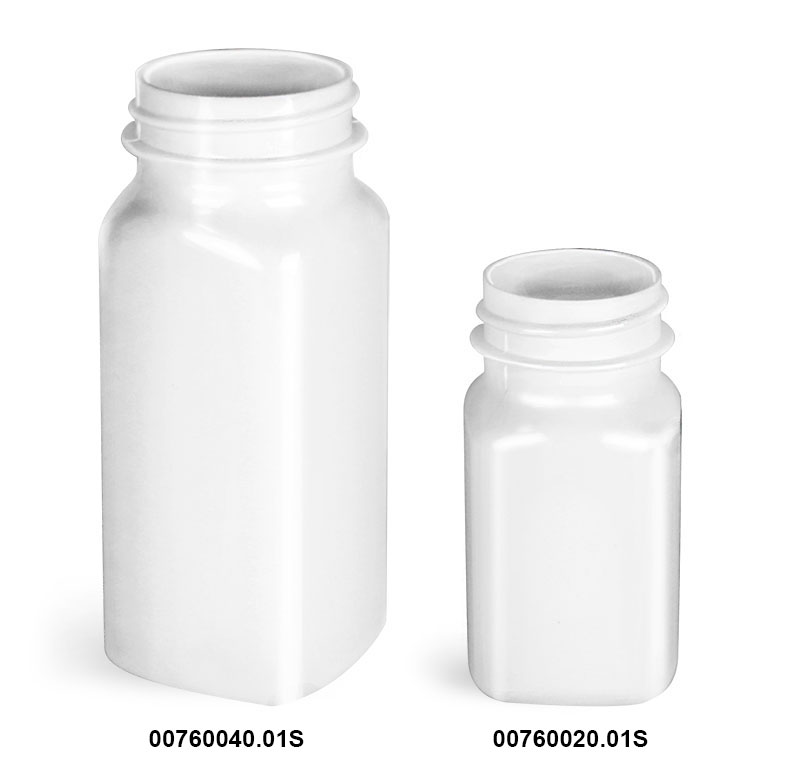 Plastic Bottles, White PET Square Bottles, (Bulk) Caps Not Included