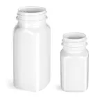 Plastic Bottles, White PET Square Bottles, (Bulk) Caps Not Included    