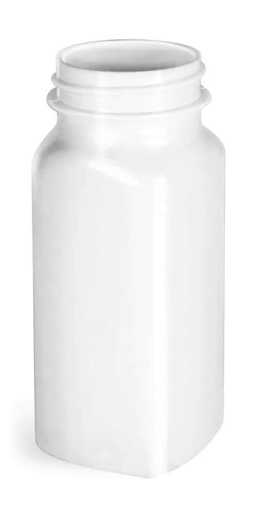 4 oz White PET Square Bottles, (Bulk) Caps Not Included