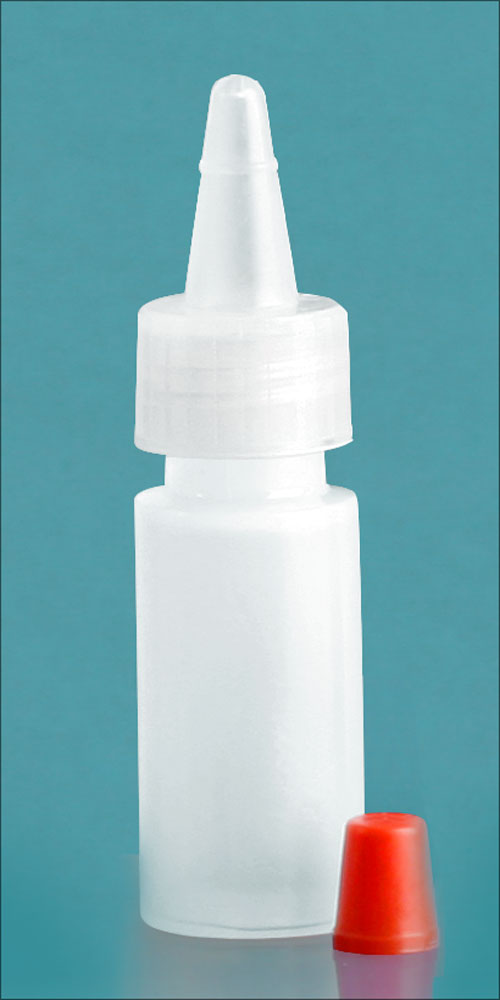 2 dram Natural LDPE Cylinders w/ Long Tip Spout with Red Tip