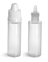 Plastic Bottles, Natural LDPE Cylinder Bottles w/ Dropper Tip Inserts and Ribbed Child Resistant Caps