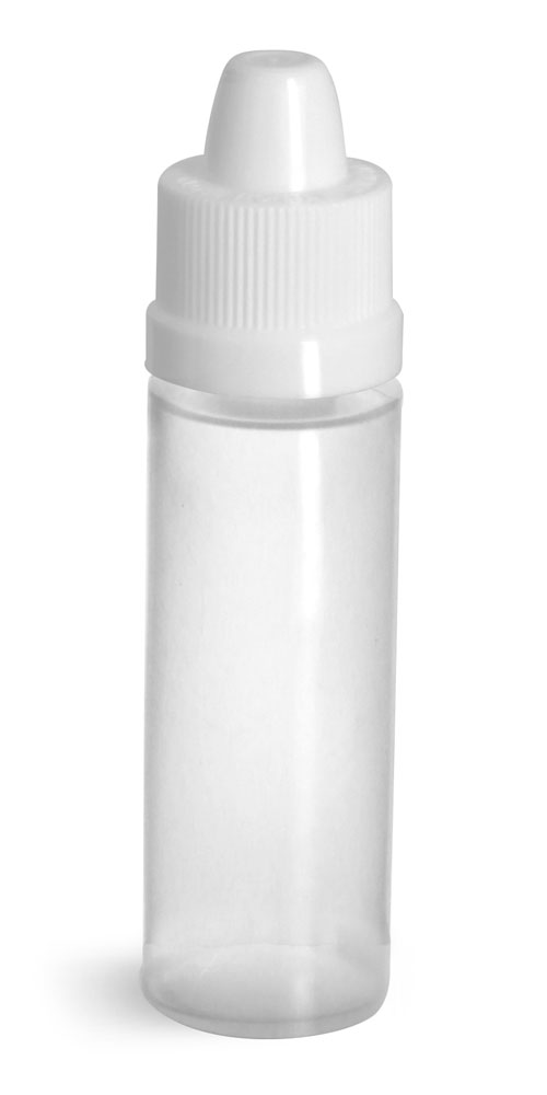 1/2 oz Plastic Bottles, Natural LDPE Cylinder w/ Dropper Tip Inserts and Ribbed Child Resistant Caps