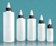 Natural LDPE Cylinder Bottles w/ Black/Natural Twist Top Caps