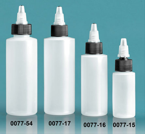 Plastic Bottles, Natural LDPE Cylinder Bottles w/ Black/Natural Twist Top Caps