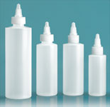 LDPE Plastic Bottles, Natural Cylinder Bottles w/ Natural Twist Top Caps