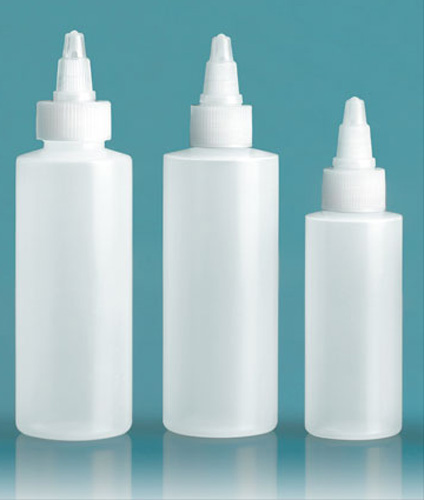 LDPE Plastic Bottles, Natural Cylinder Bottles w/ Natural Twist Top Caps