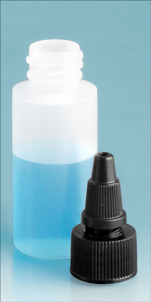 1 oz Natural LDPE Cylinders w/ Black Twist Top Caps