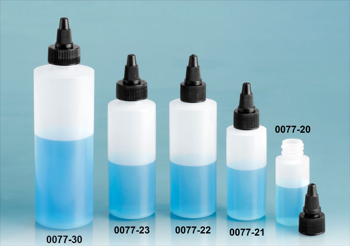 Plastic Bottles, Natural LDPE Cylinder Bottles w/ Black Twist Top Caps