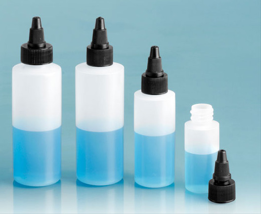 LDPE Plastic Bottles, Natural Cylinder Bottles w/ Black Twist Top Caps